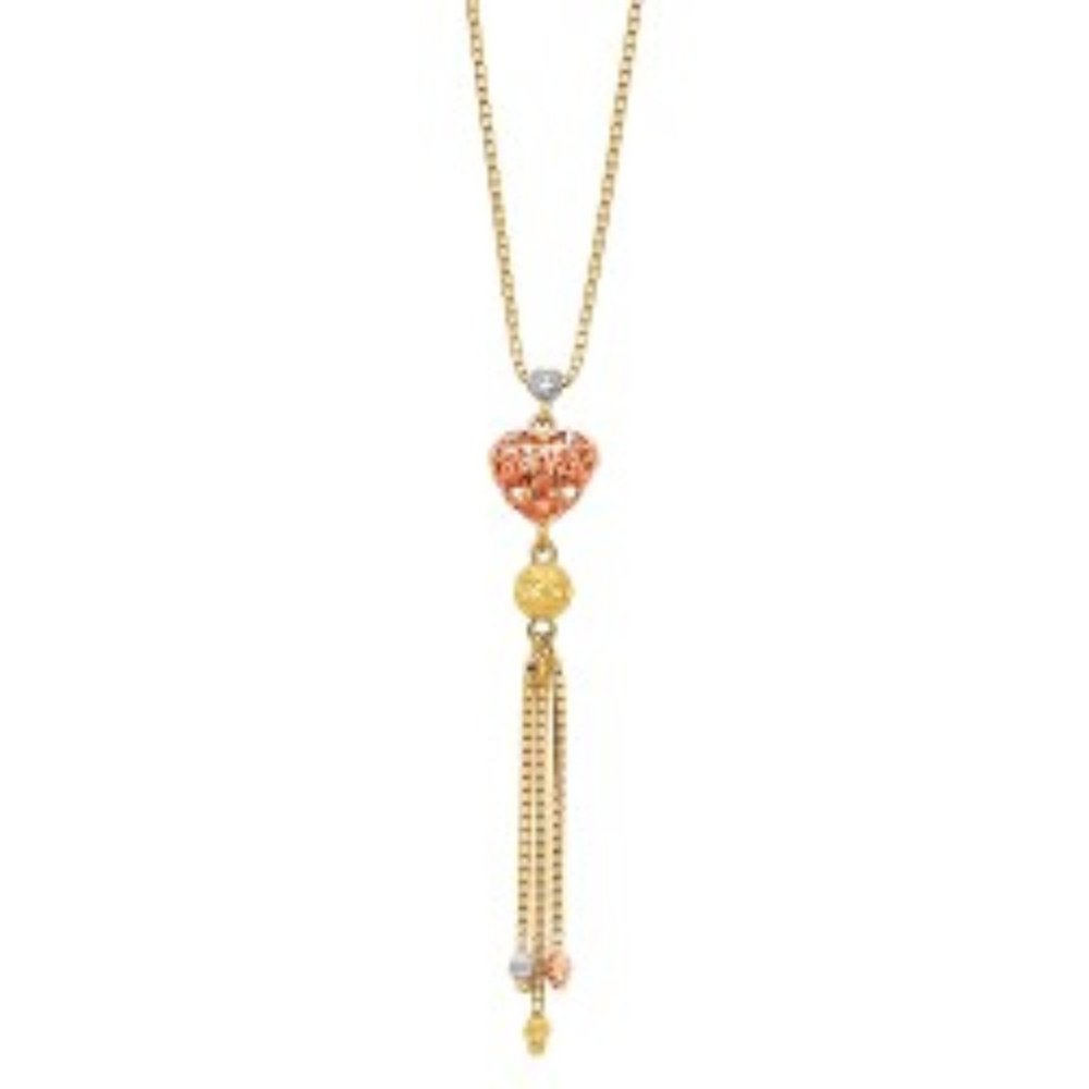 14M Yellow & Rose Gold Heart dangling Necklace 18”